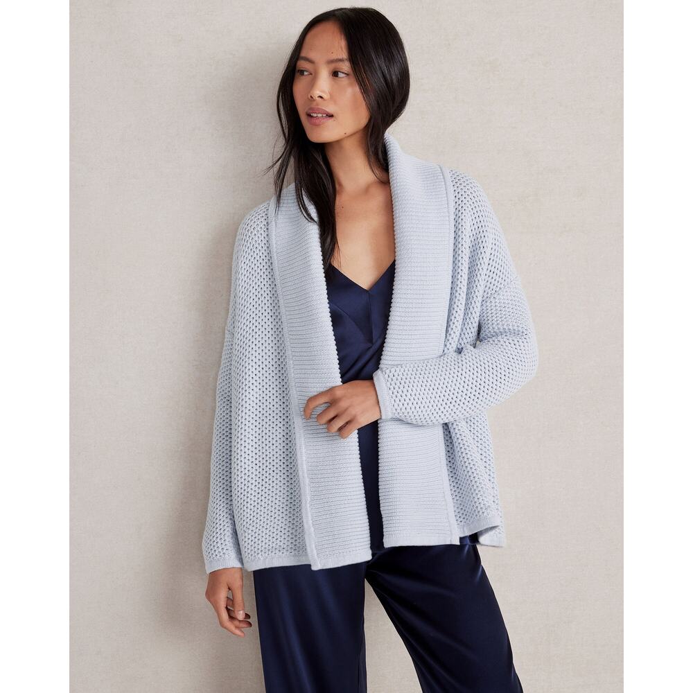 Haven Well Within Organic Cotton Honeycomb Shawl Cardigan Light Blue NWT Large